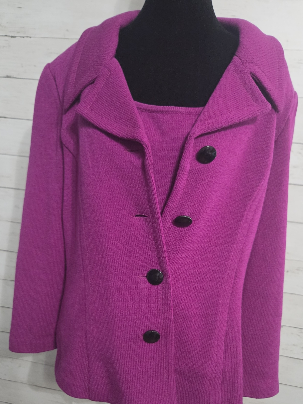 St. John Collection Magenta 2pc Knit Button-Front Jacket & Matching Shell 14 Lg